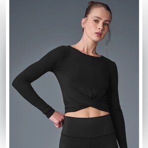ALO Yoga Black Twist Front Long Sleeve Top - Cover Long Sleeve Top